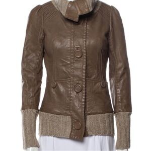 Mackage Tan Leather Jacket with Knit Details